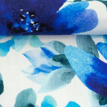 Preview: Double Slub Musselin Haren Blaue Blüten by Swafing 